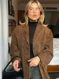 Women's Oversized Suede Brown Blazer Jacket - Brown
