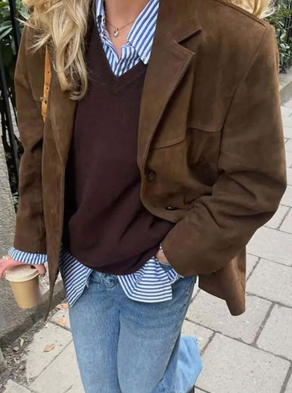 Women's Oversized Suede Brown Blazer Jacket