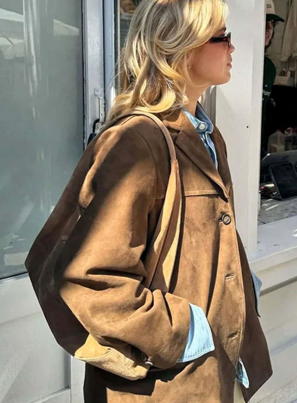 Women's Oversized Suede Brown Blazer Jacket
