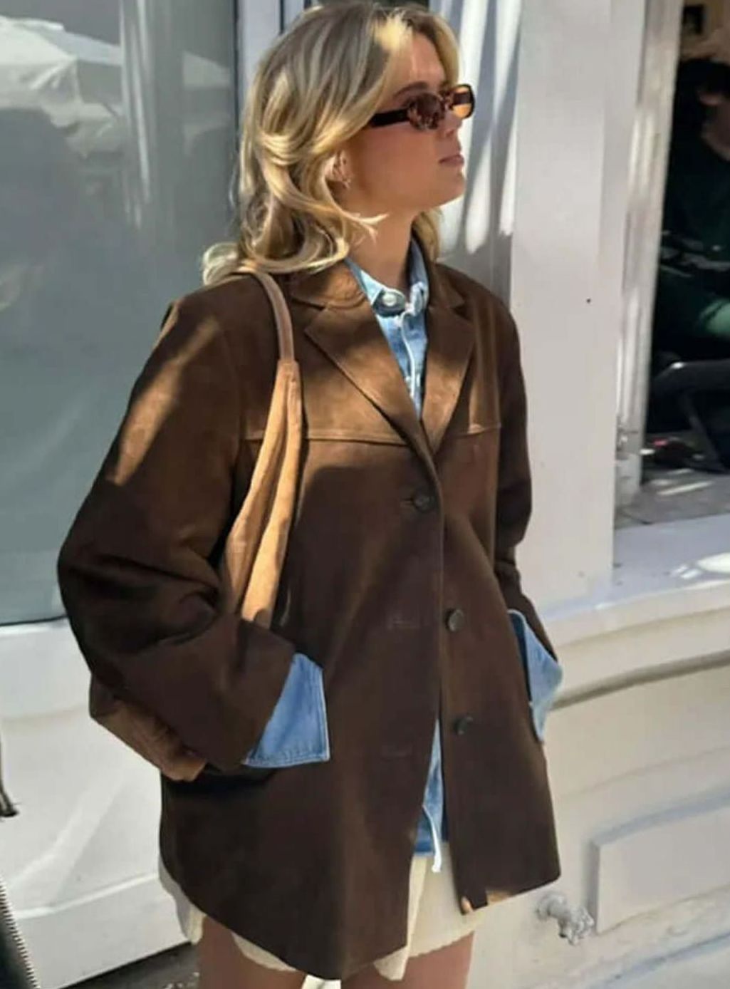 Women's Oversized Suede Brown Blazer Jacket