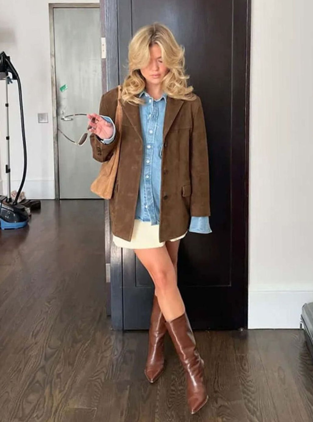 Women's Oversized Suede Brown Blazer Jacket