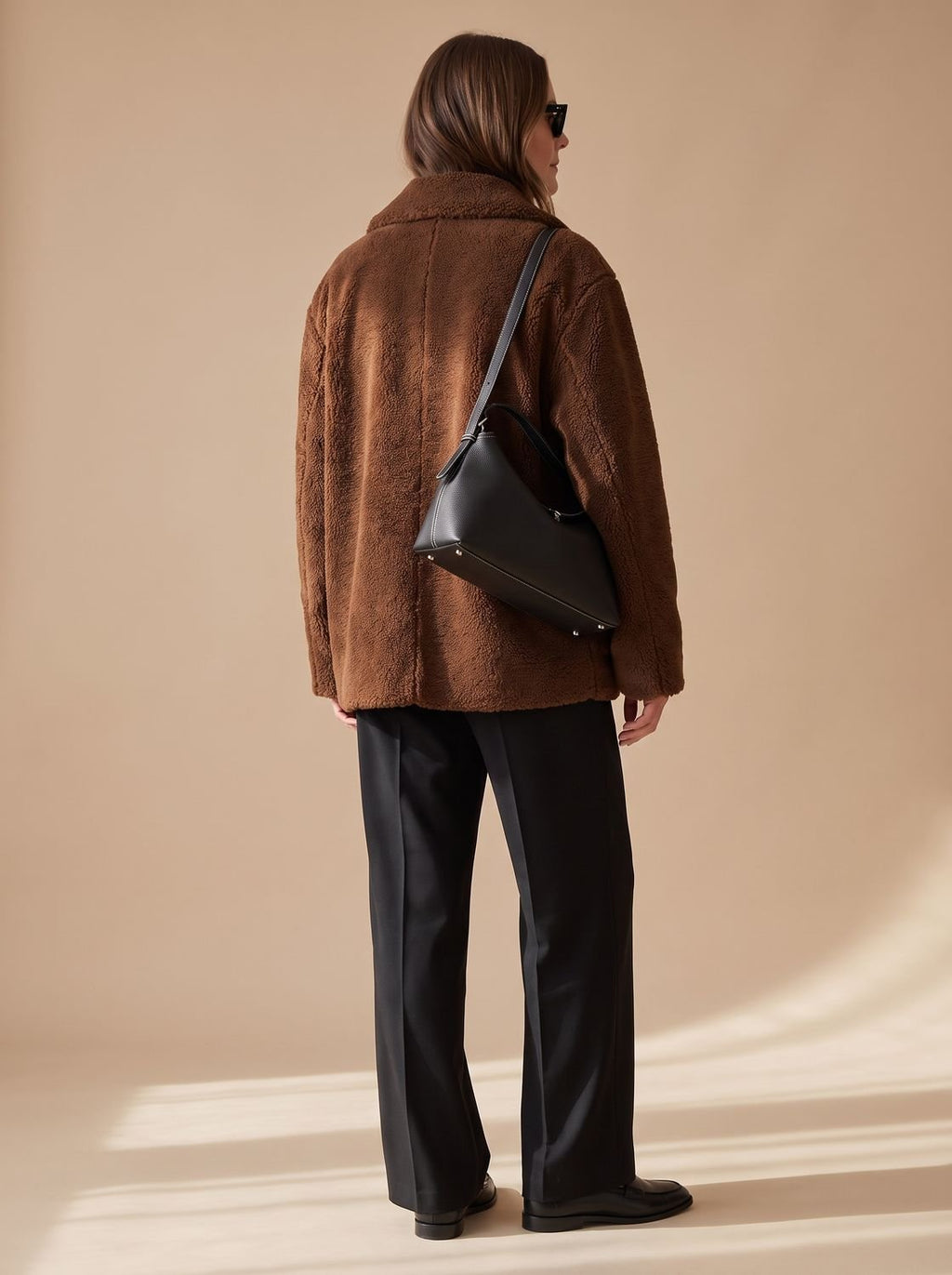 Women's Oversized Teddy Button-Front Jacket with Patch Pockets
