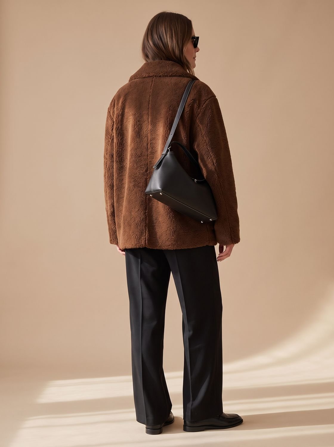 Women's Oversized Teddy Button-Front Jacket with Patch Pockets