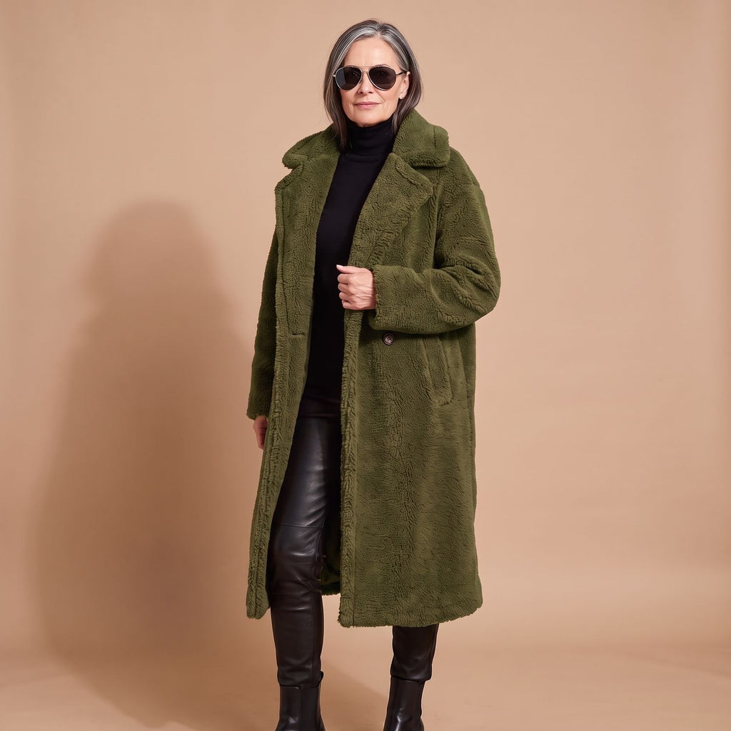 Women's Oversized Teddy Faux Fur Coat Long Lapel Winter Jacket - Green