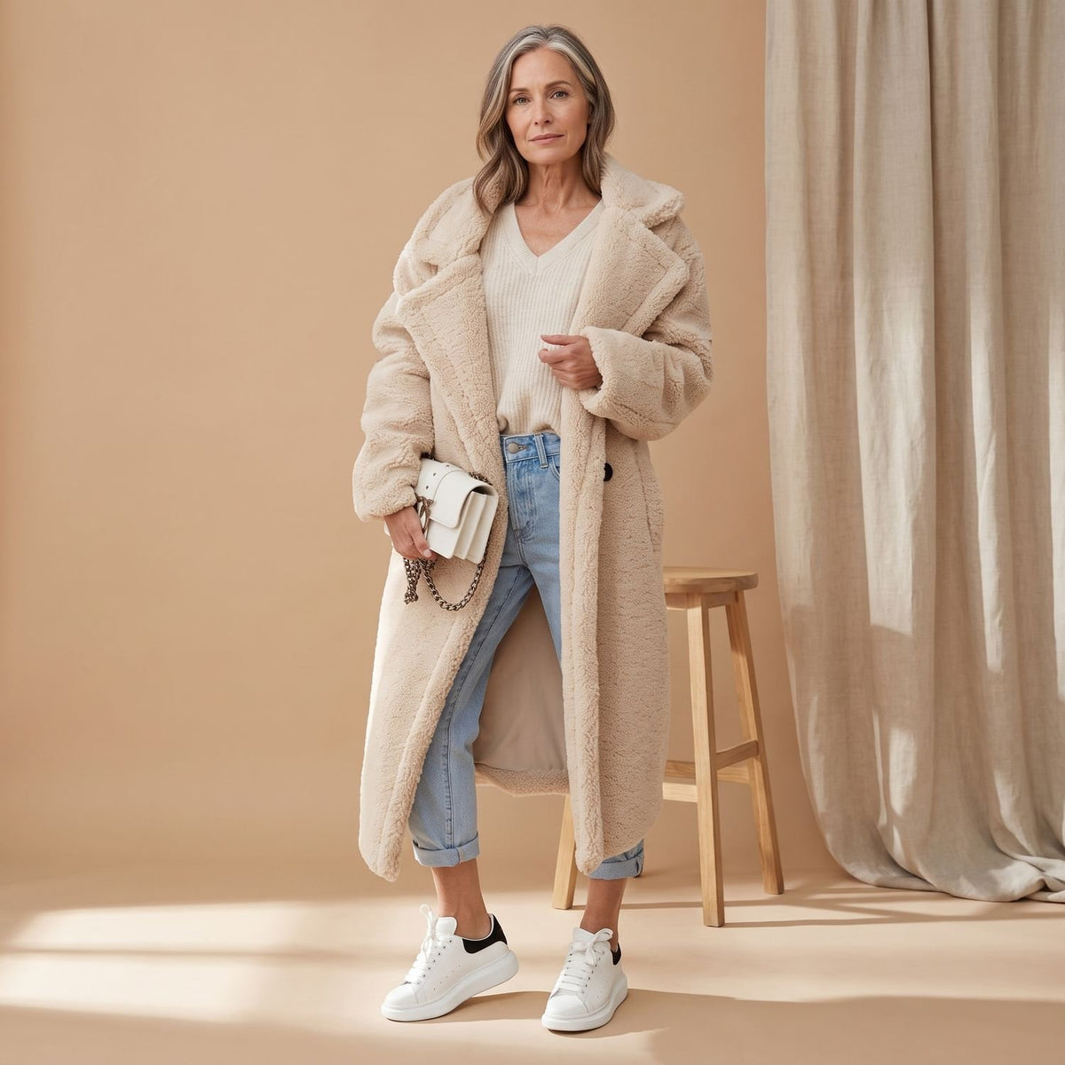 Women's Oversized Teddy Faux Fur Coat Long Winter Jacket