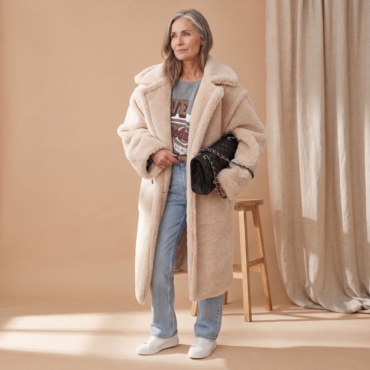 Women's Oversized Teddy Faux Fur Coat Long Winter Jacket