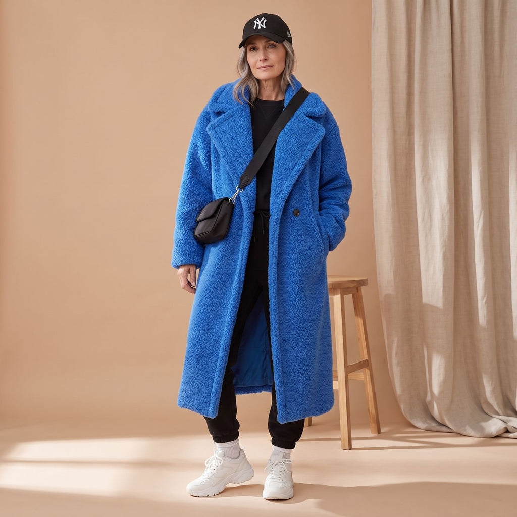 Women's Oversized Teddy Faux Fur Coat Long Winter Jacket - Blue