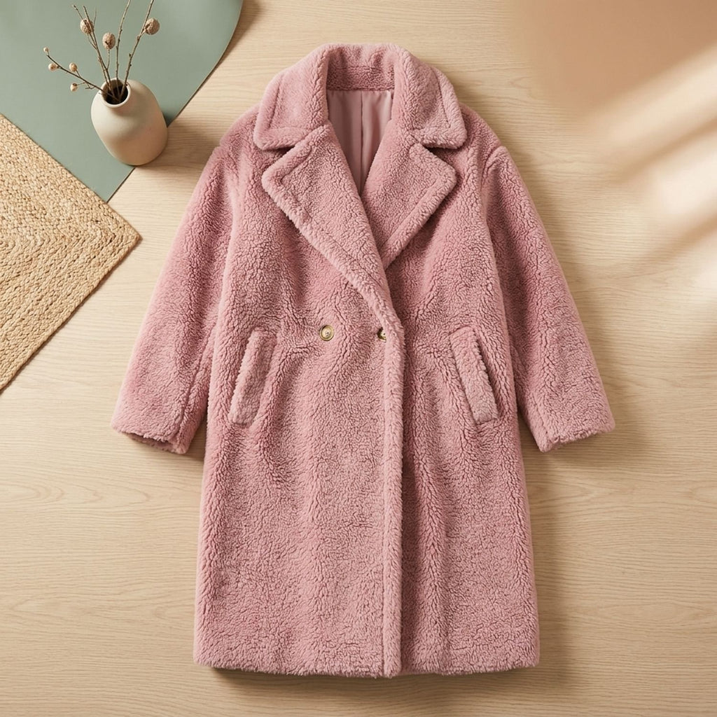Women's Oversized Teddy Faux Fur Coat Long Winter Jacket - Pink