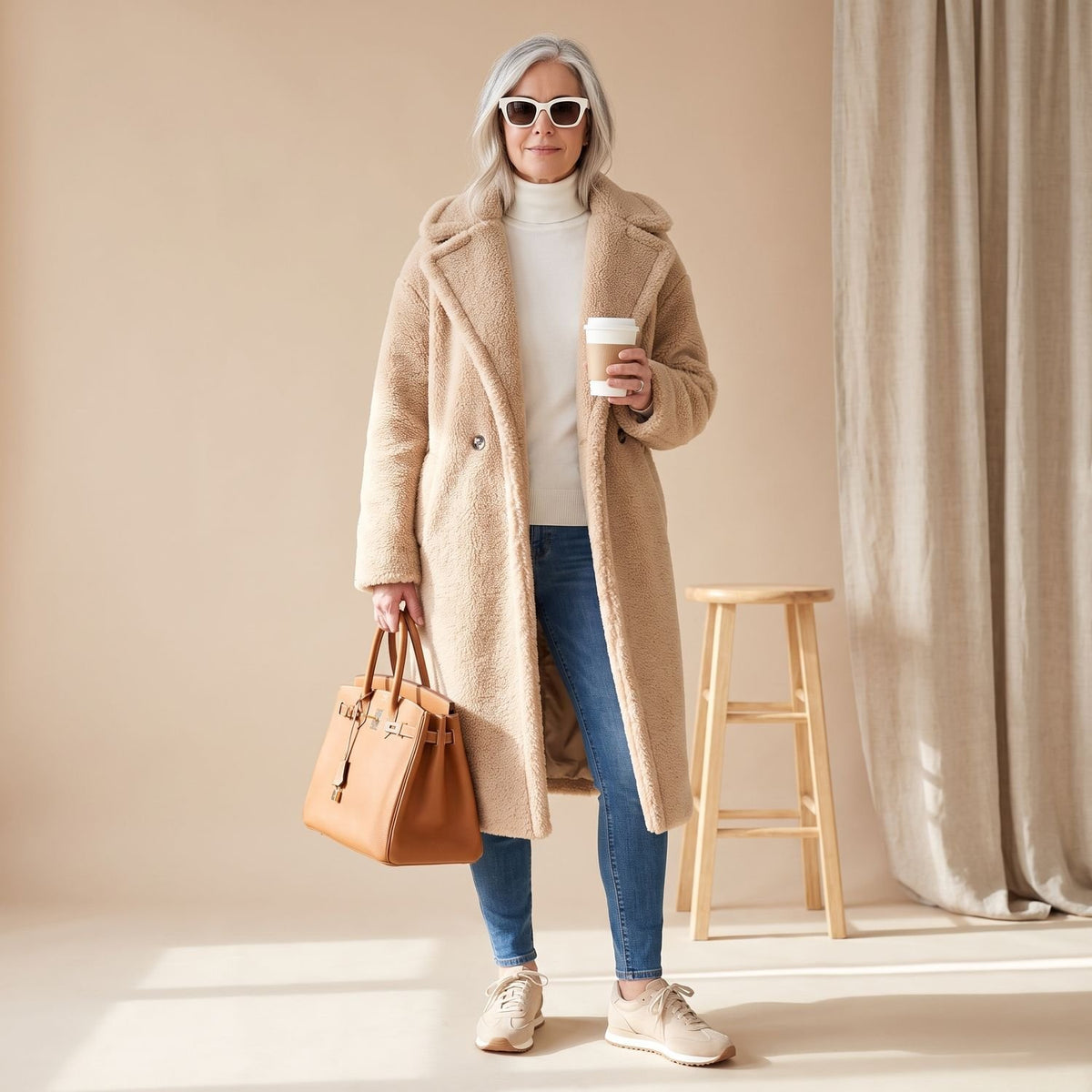 Women's Oversized Teddy Faux Fur Coat Long Winter Jacket