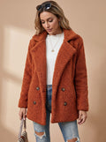 Women's Oversized Teddy Faux Fur Double-Breasted Coat - Caramel