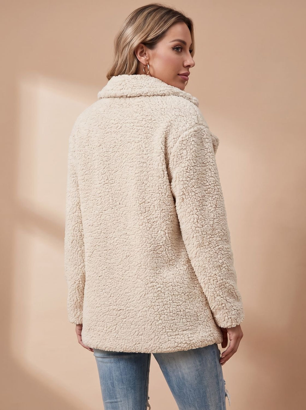 Women's Oversized Teddy Faux Fur Double-Breasted Coat