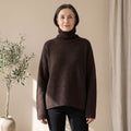 Women's Oversized Turtleneck Knit Sweater - Coffee