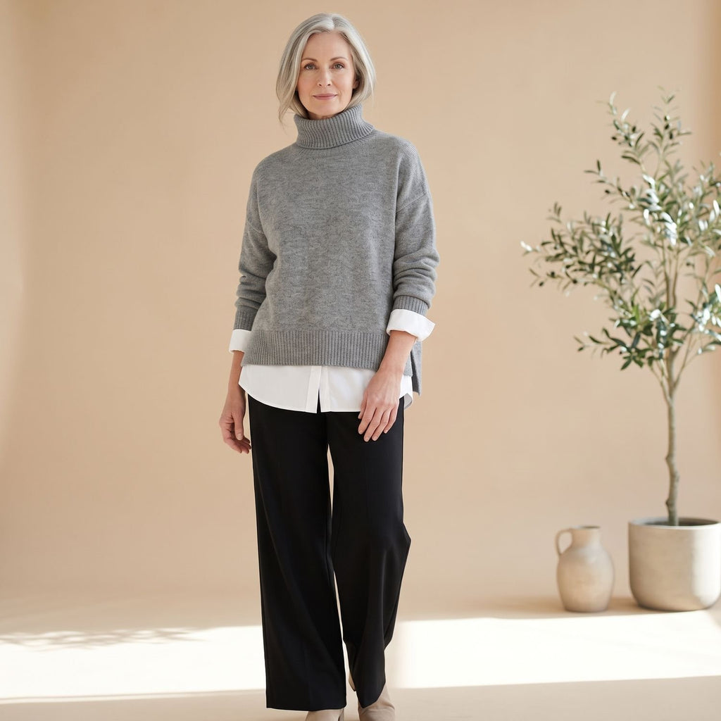 Women's Oversized Turtleneck Knit Sweater - Grey