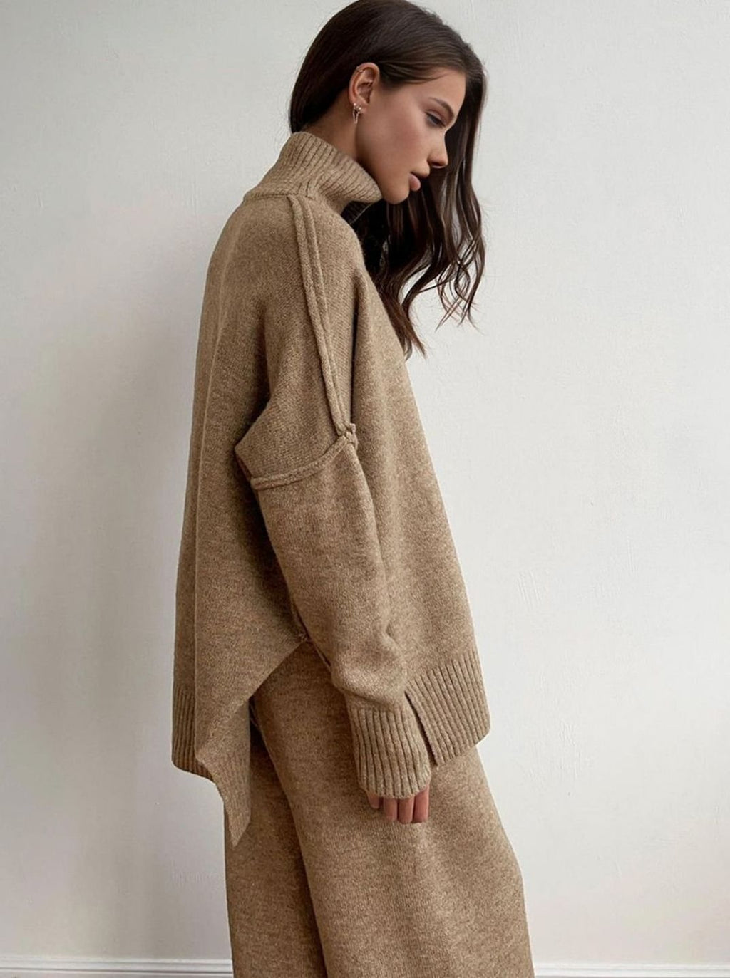 Women's Oversized Turtleneck Wide-Leg Knit Lounge Set
