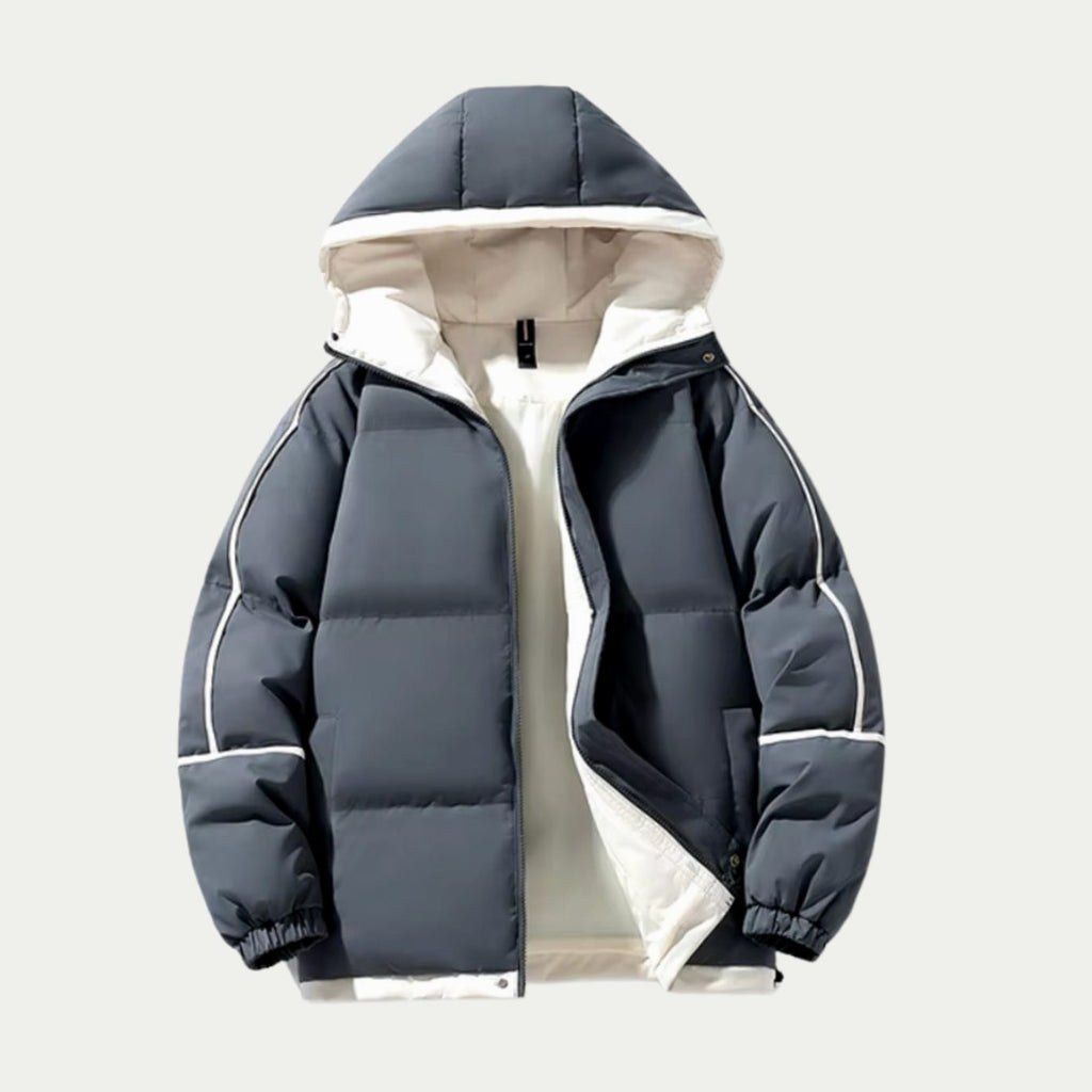 Women's Oversized Two-Tone Hooded Puffer Jacket - Gray