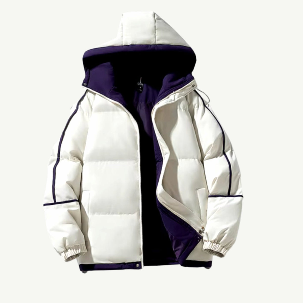 Women's Oversized Two-Tone Hooded Puffer Jacket - White