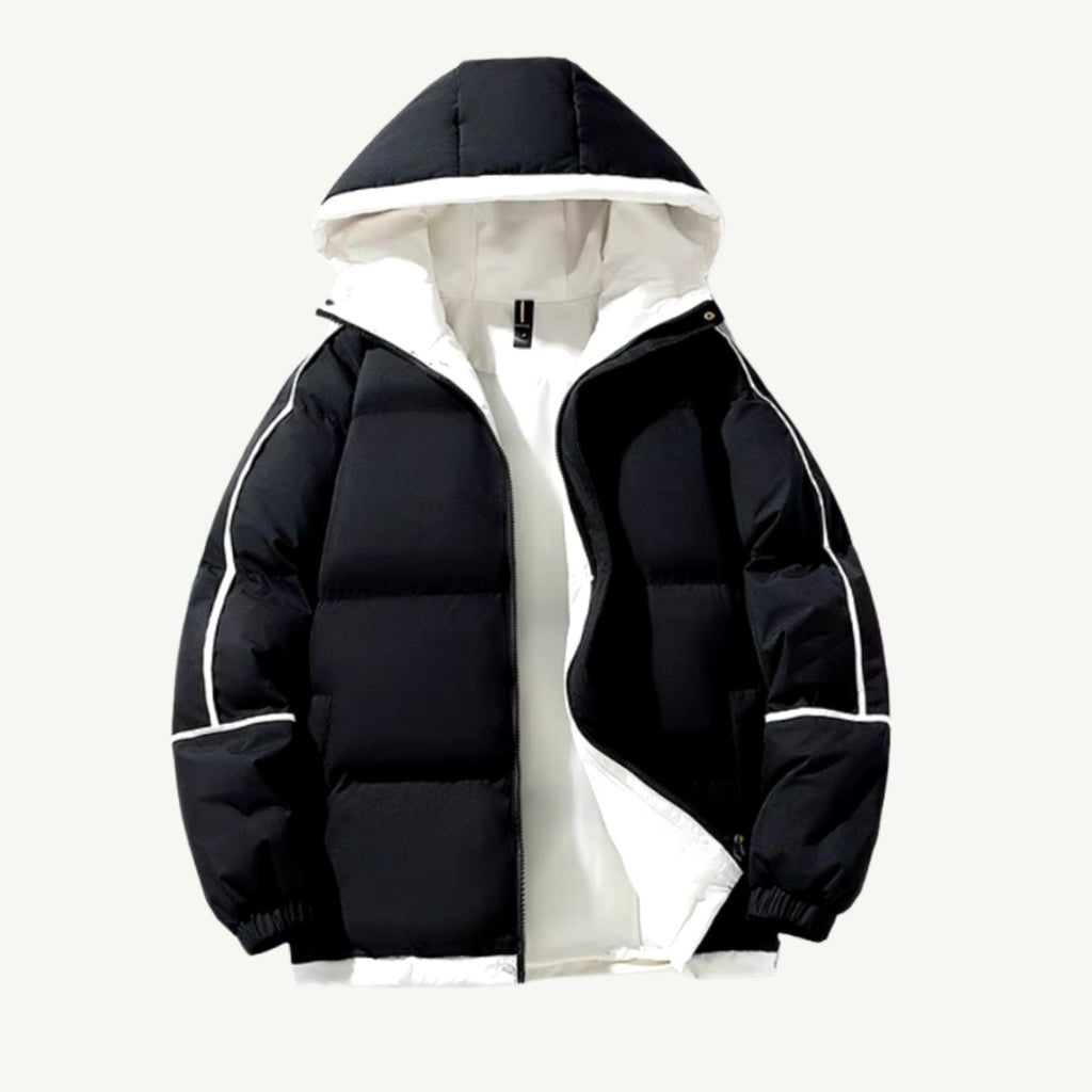 Women's Oversized Two-Tone Hooded Puffer Jacket - Black