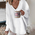Women's Oversized V-Neck Cable Knit Sweater - White
