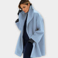 Women's Oversized Wide-Collar Longline Winter Coat - Blue