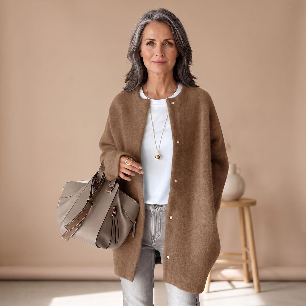 Women's Oversized Wool Blend Button-Front Longline Cardigan - Khaki