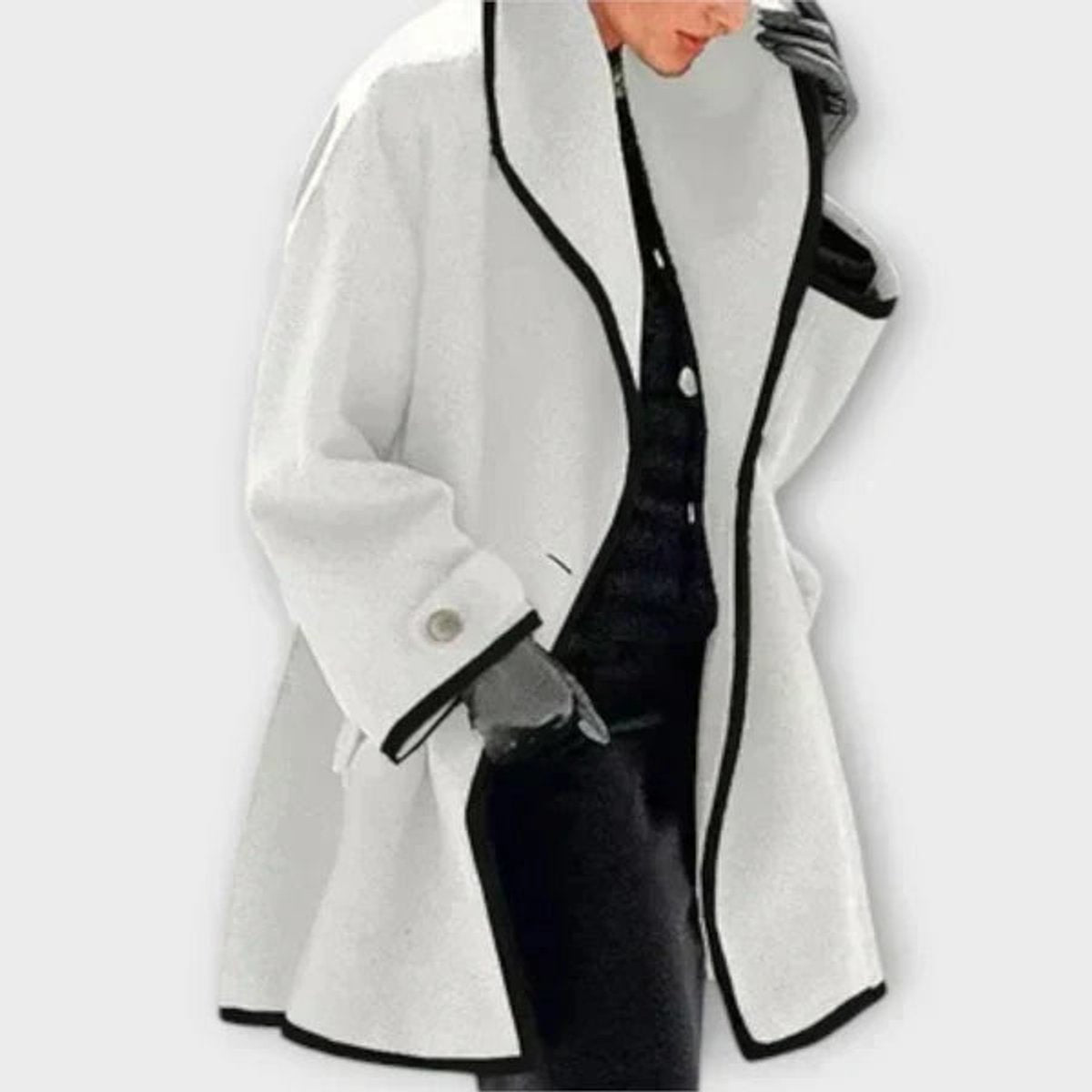 Women's Oversized Wool-Blend Swing Coat Contrast Trim - White