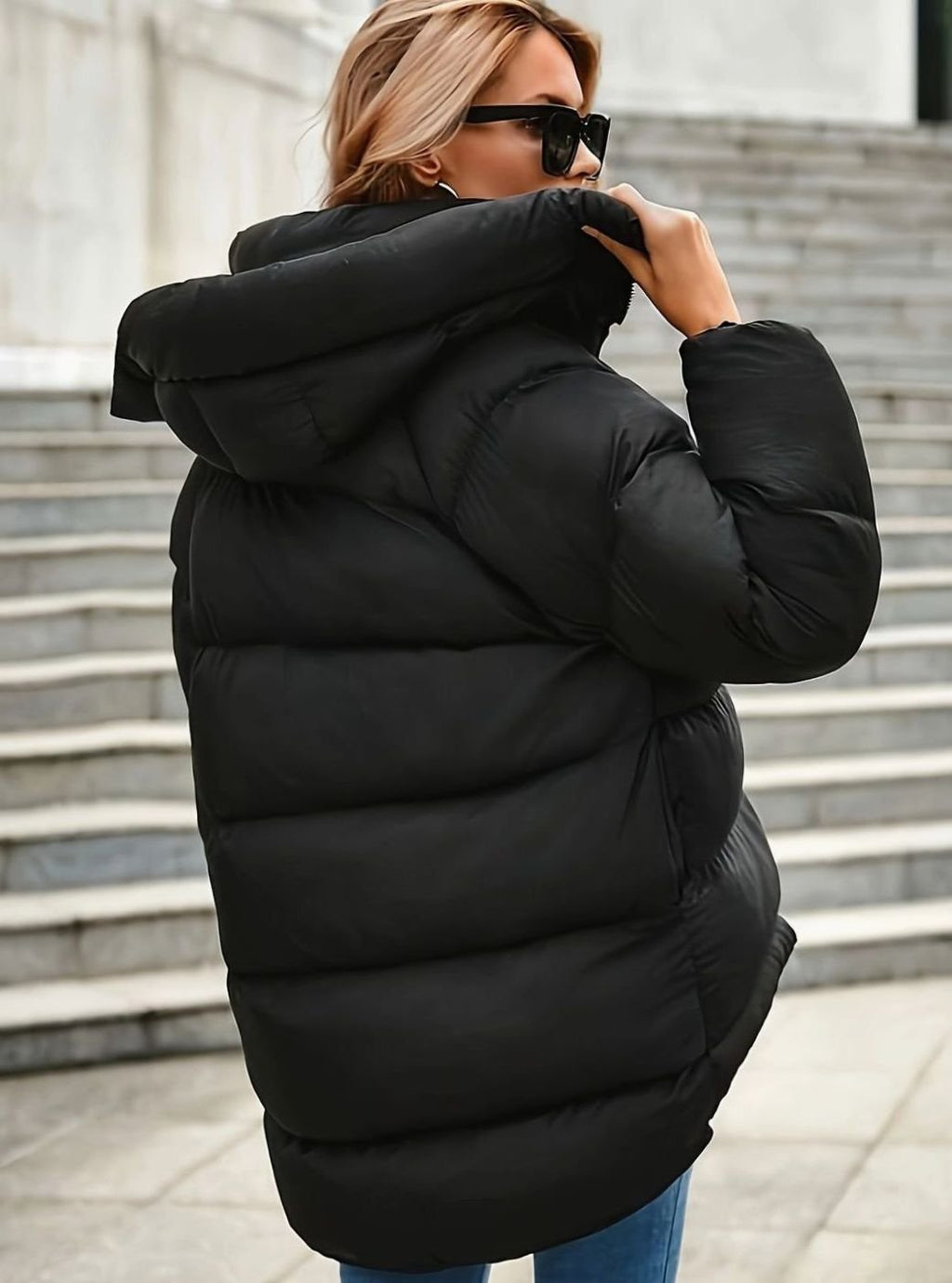 Women's Oversized Zip-Up Hooded Puffer Jacket