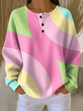Women's Pastel Color Block Waffle-Knit Henley Pullover Sweater - Pink