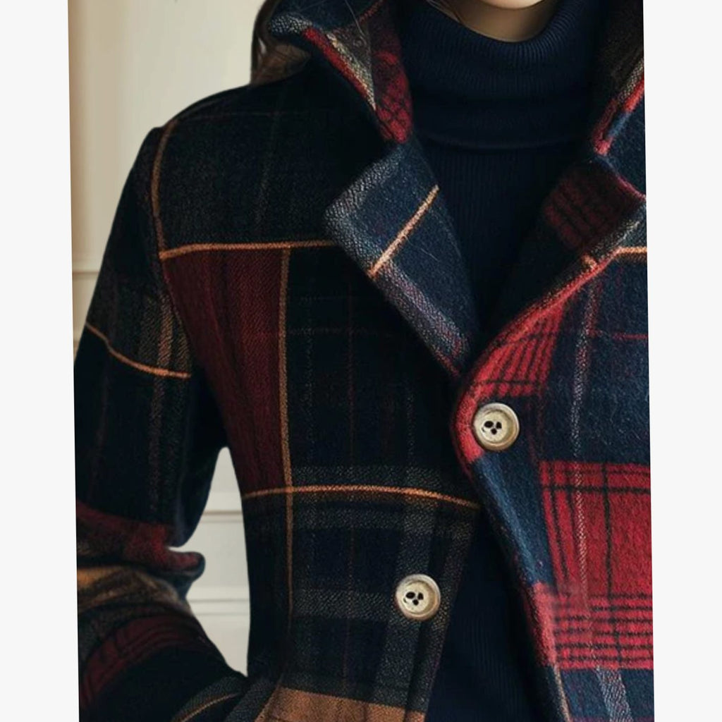 Women's Plaid Double-Breasted Cropped Winter Coat Jacket