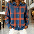 Women's Plaid Long-Sleeve Button-Down Relaxed Shirt - Multicolor