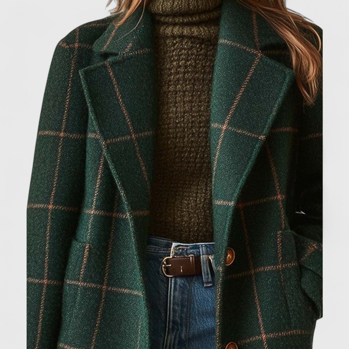 Women's Plaid Wool-Blend Longline Notch-Lapel Coat