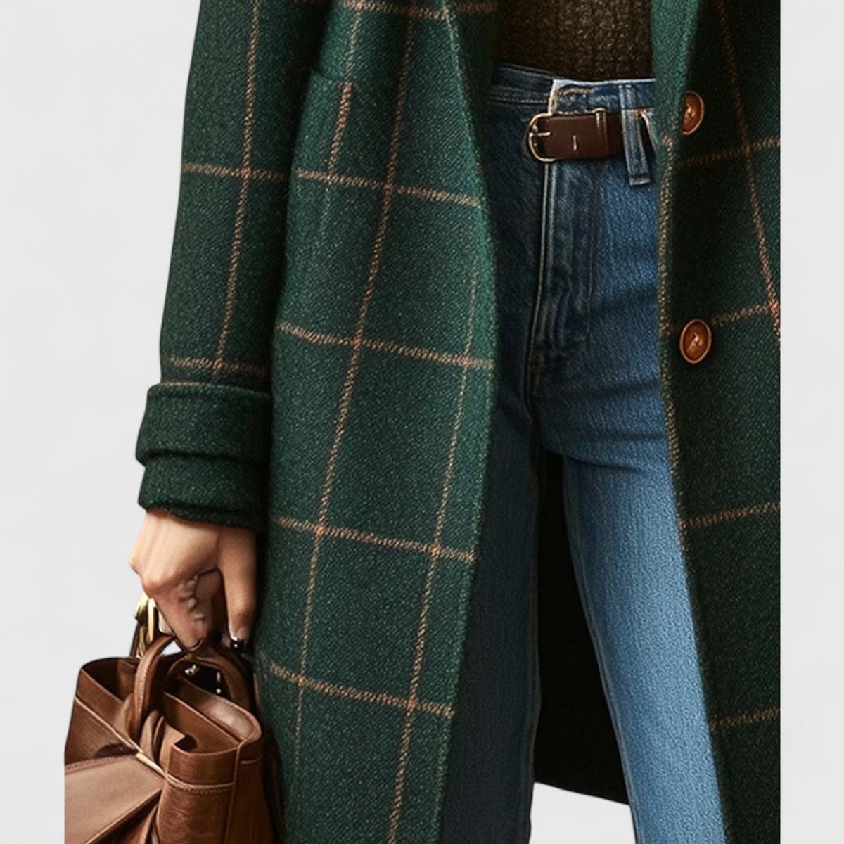 Women's Plaid Wool-Blend Longline Notch-Lapel Coat
