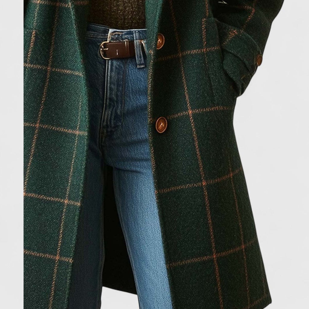 Women's Plaid Wool-Blend Longline Notch-Lapel Coat
