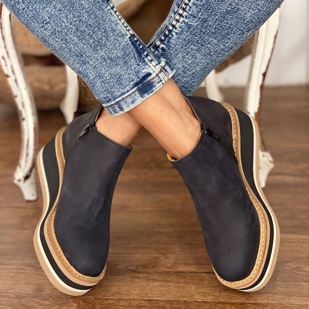 Women's Platform Wedge Ankle Boots Side-Zip Round Toe
