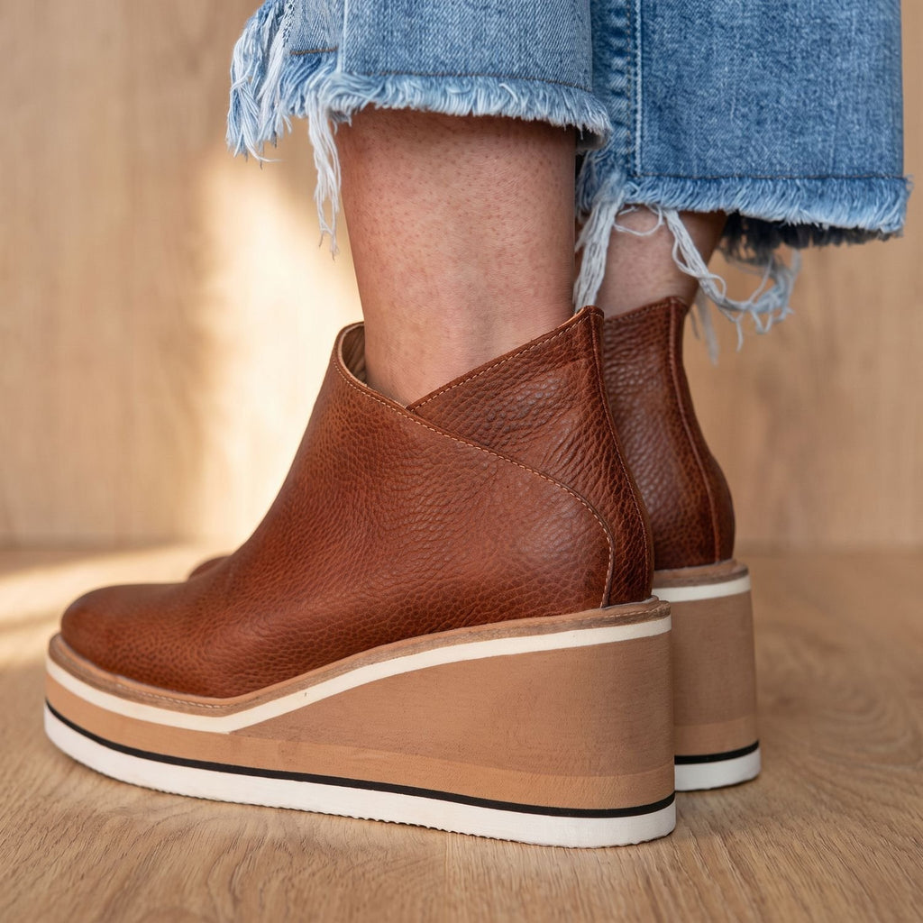 Women's Platform Wedge Ankle Boots Side-Zip Round Toe