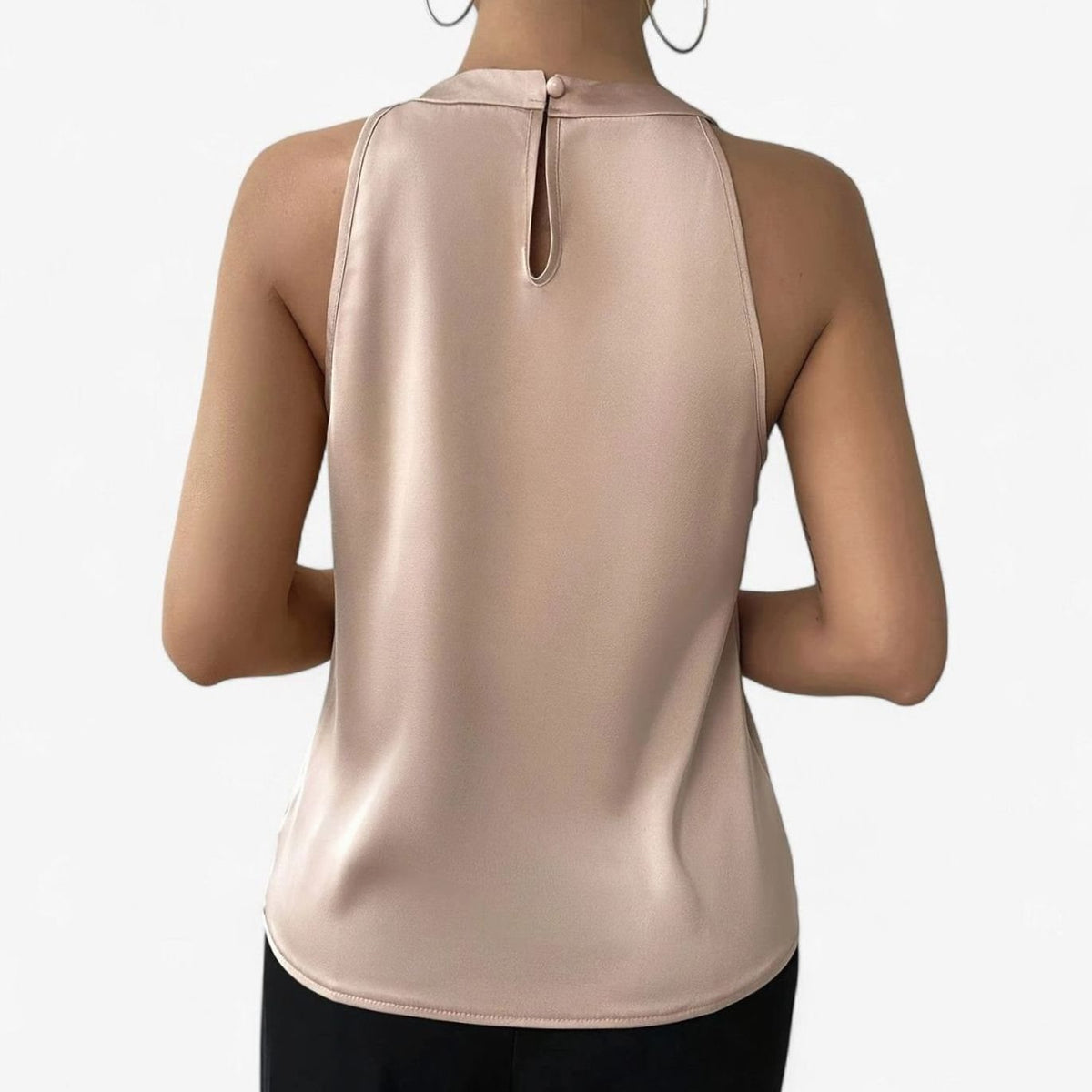 Women's Pleated-Front Draped Halter Satin Tank Top