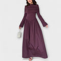 Women's Pleated High-Waist Flared Sleeve Maxi Dress - Burgundy