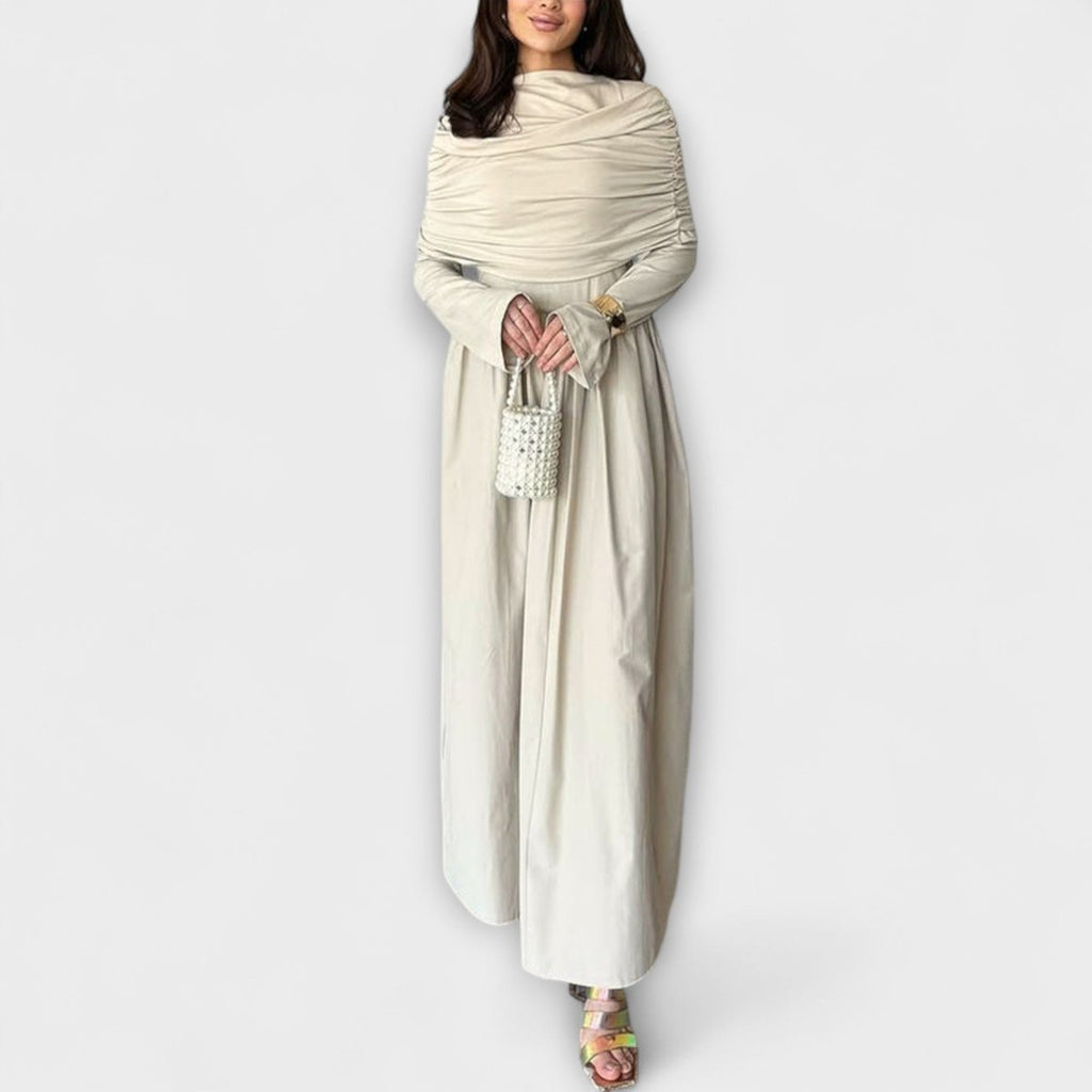 Women's Pleated High-Waist Flared Sleeve Maxi Dress