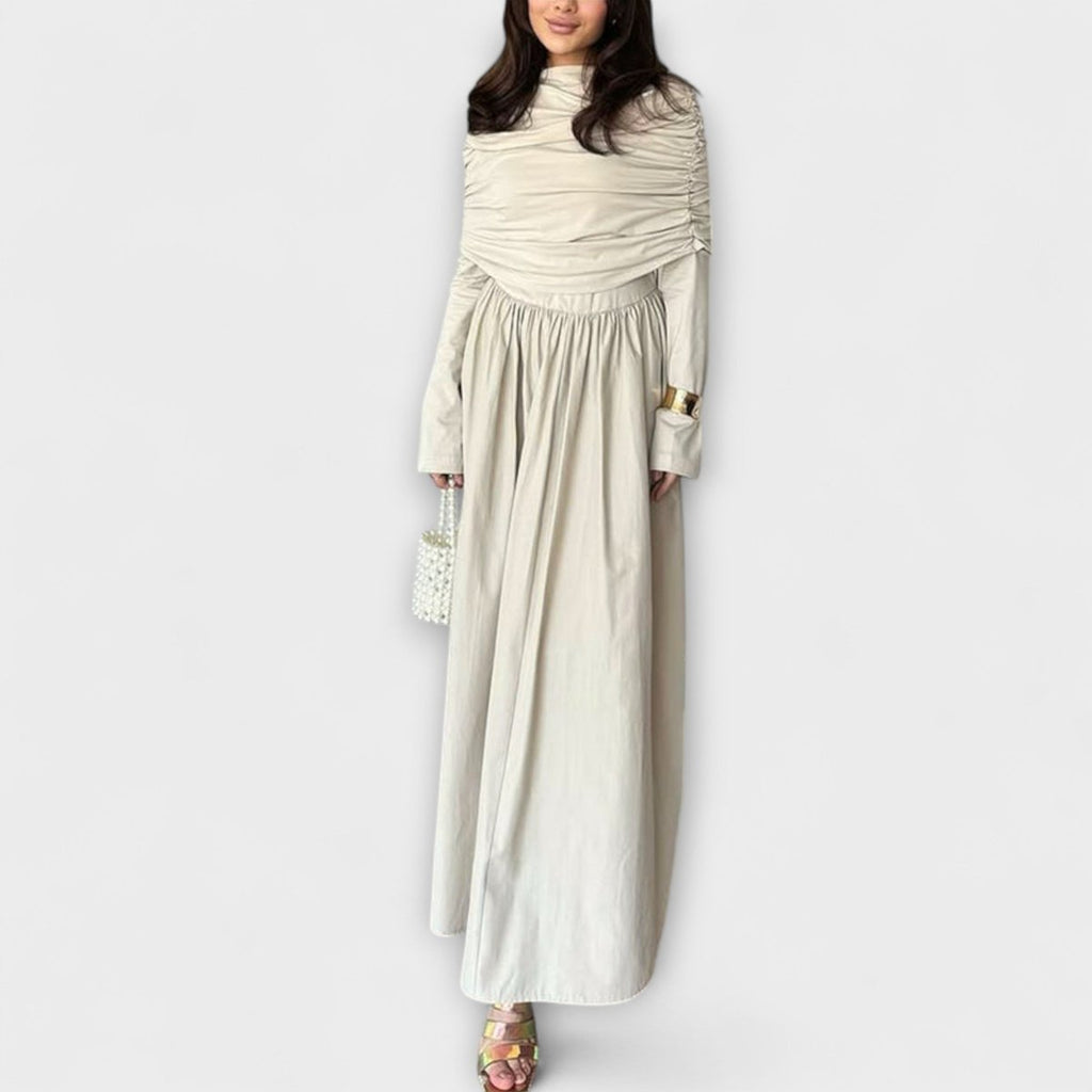 Women's Pleated High-Waist Flared Sleeve Maxi Dress