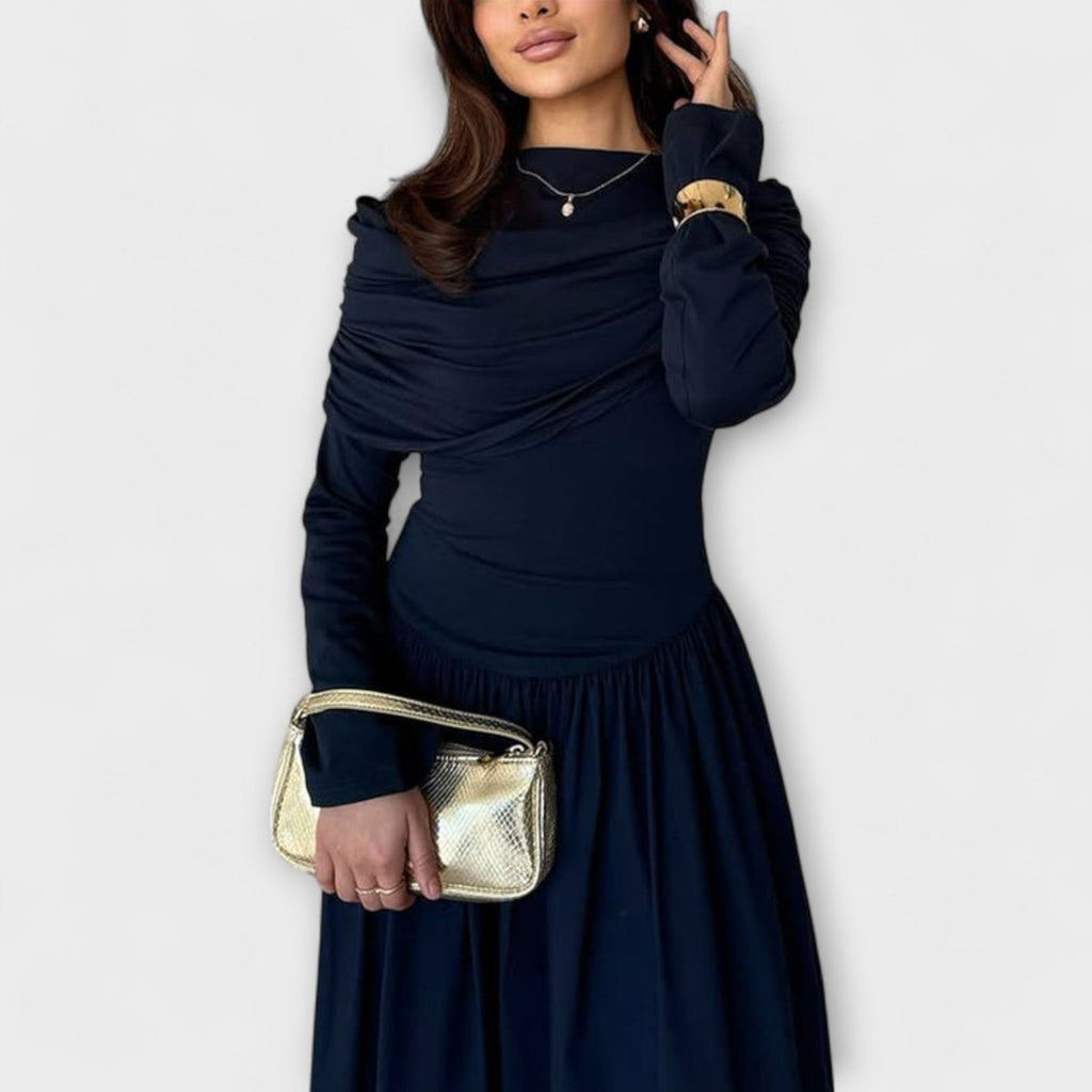 Women's Pleated High-Waist Flared Sleeve Maxi Dress