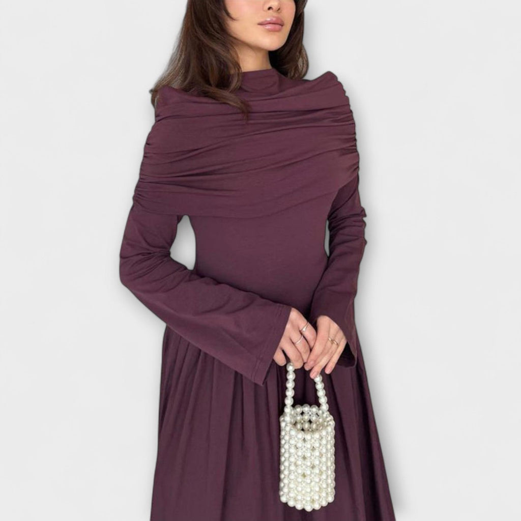 Women's Pleated High-Waist Flared Sleeve Maxi Dress