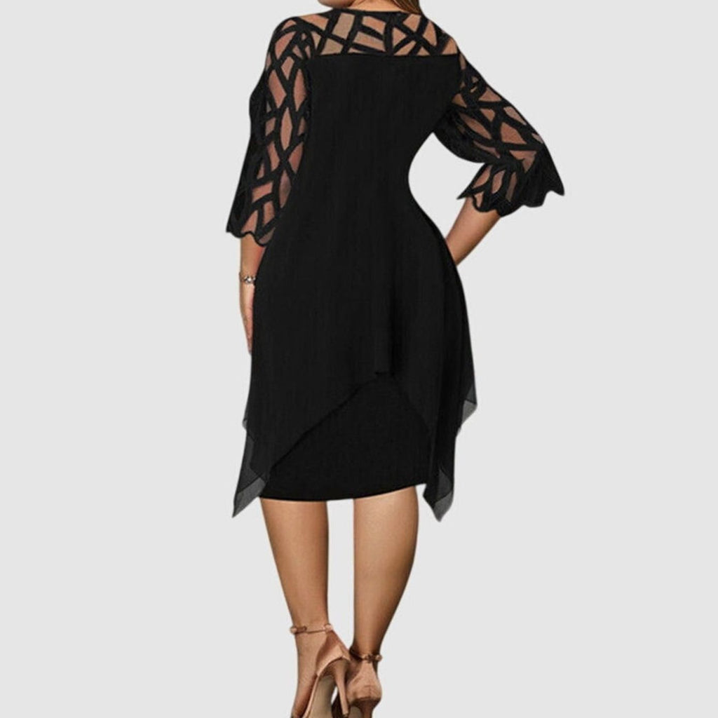 Women's Plus Size Chic Lace-Overlay 3/4 Sleeve Midi Dress