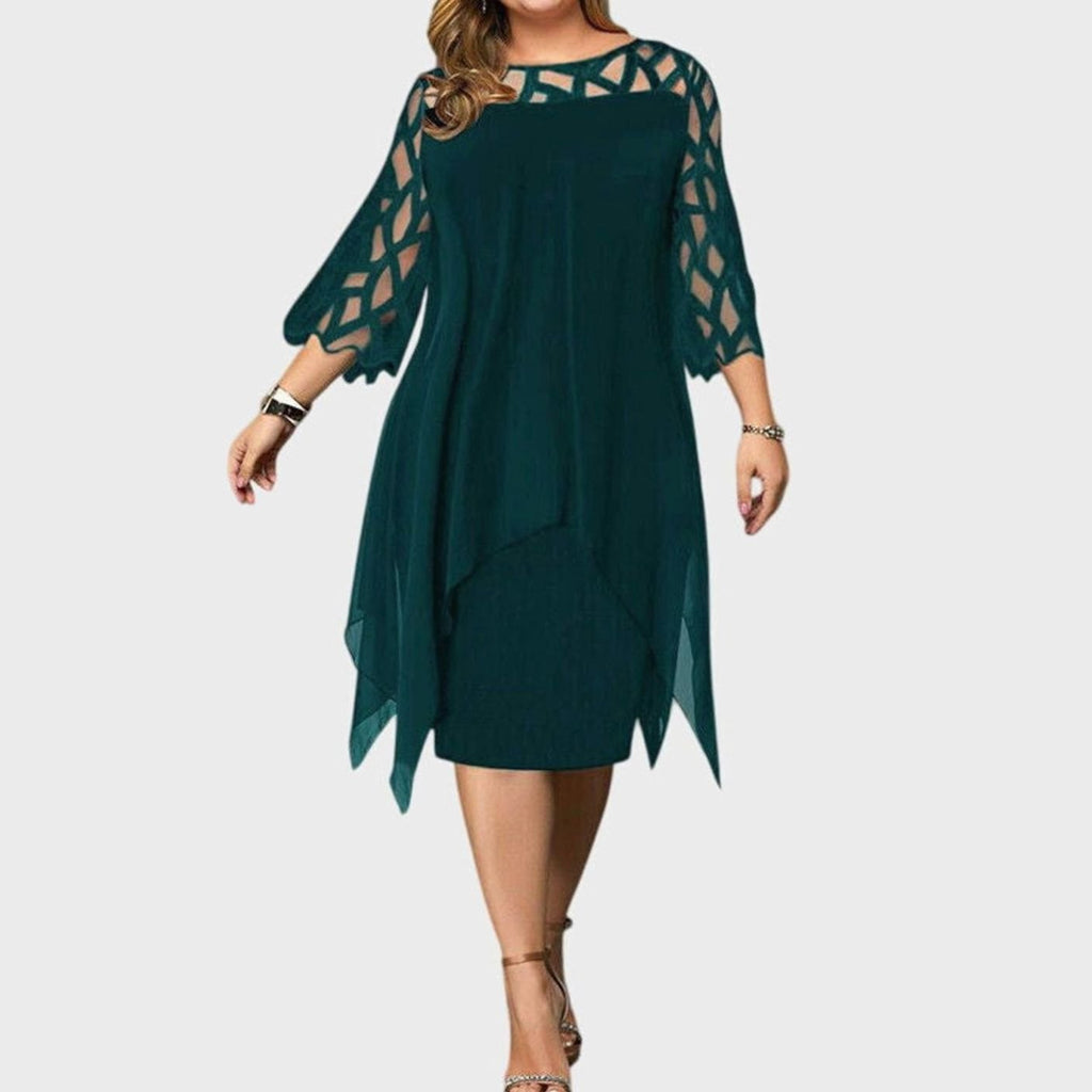 Women's Plus Size Chic Lace-Overlay 3/4 Sleeve Midi Dress - Green
