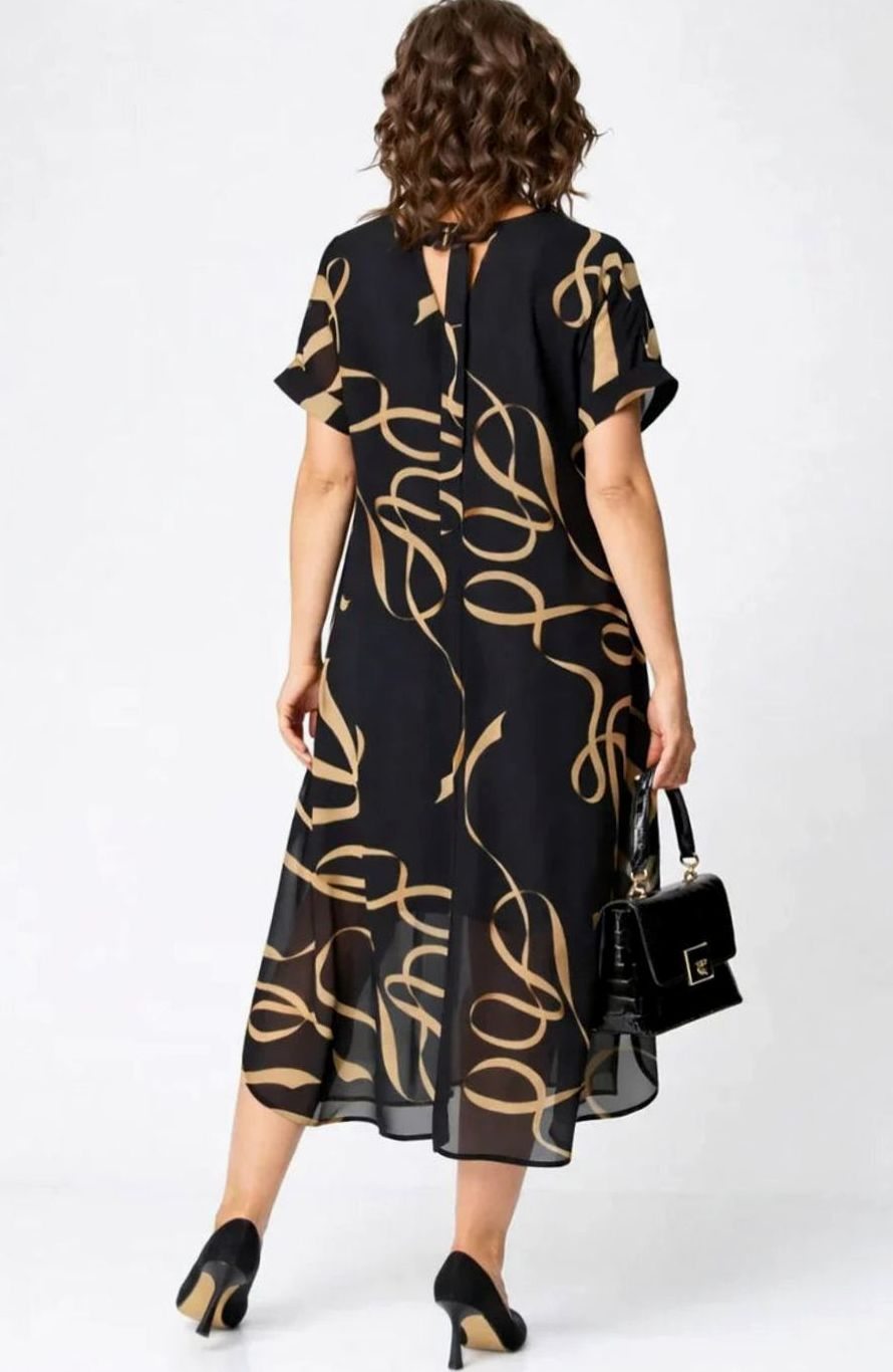 Women's Plus Size V-Neck Short Sleeve Printed Midi Dress