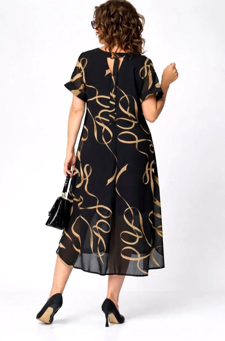 Women's Plus Size V-Neck Short Sleeve Printed Midi Dress