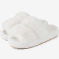 Women's Plush Faux Fur Slip-On Slide Slippers Non-Slip Sole - White