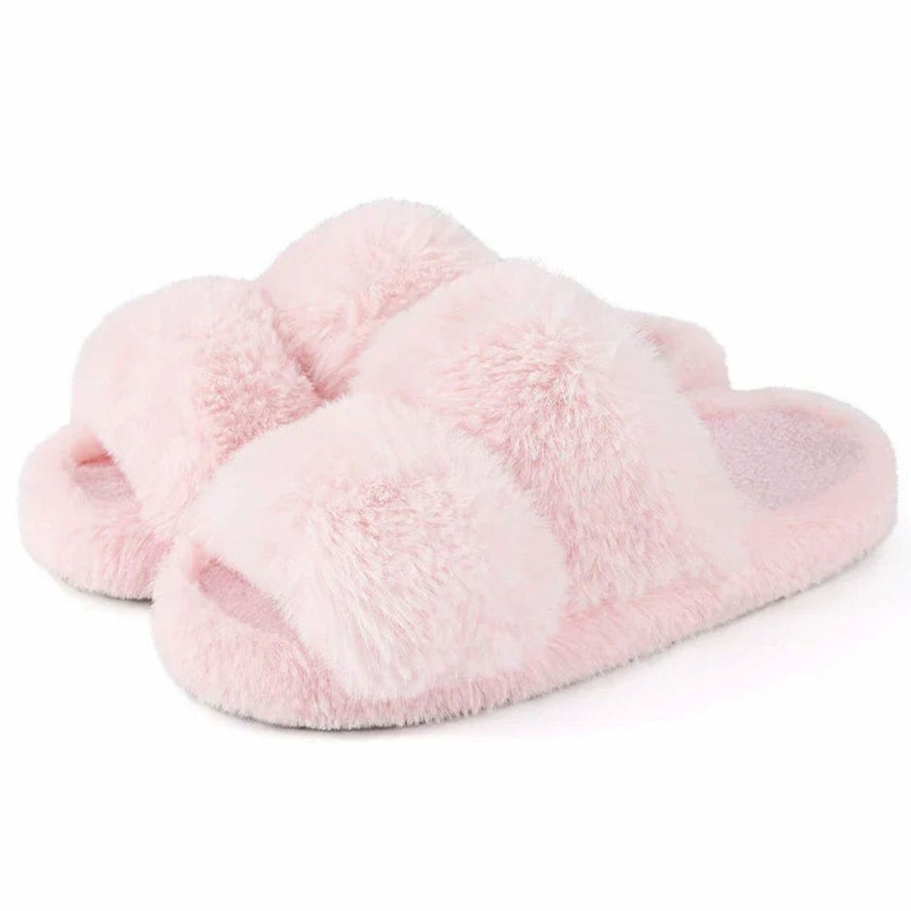 Women's Plush Faux Fur Slip-On Slide Slippers Non-Slip Sole - Pink