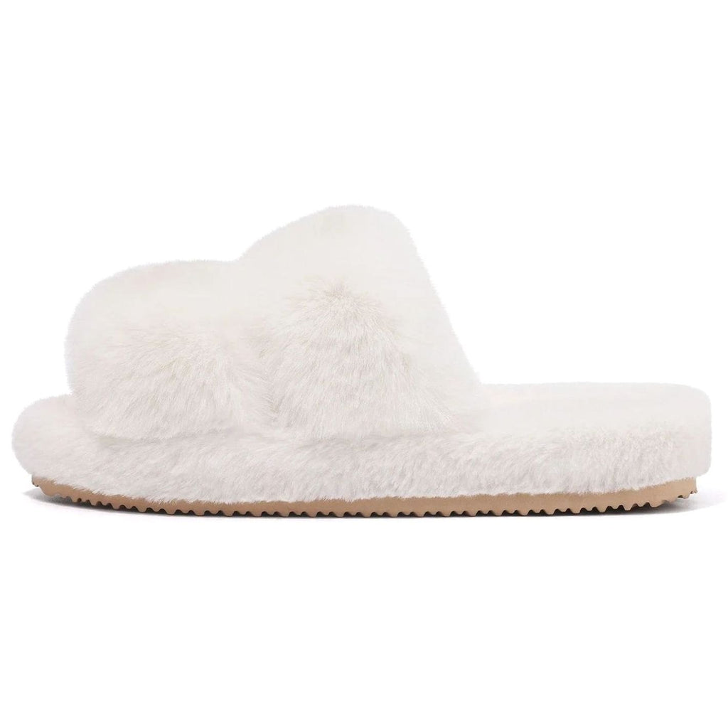 Women's Plush Faux Fur Slip-On Slide Slippers Non-Slip Sole