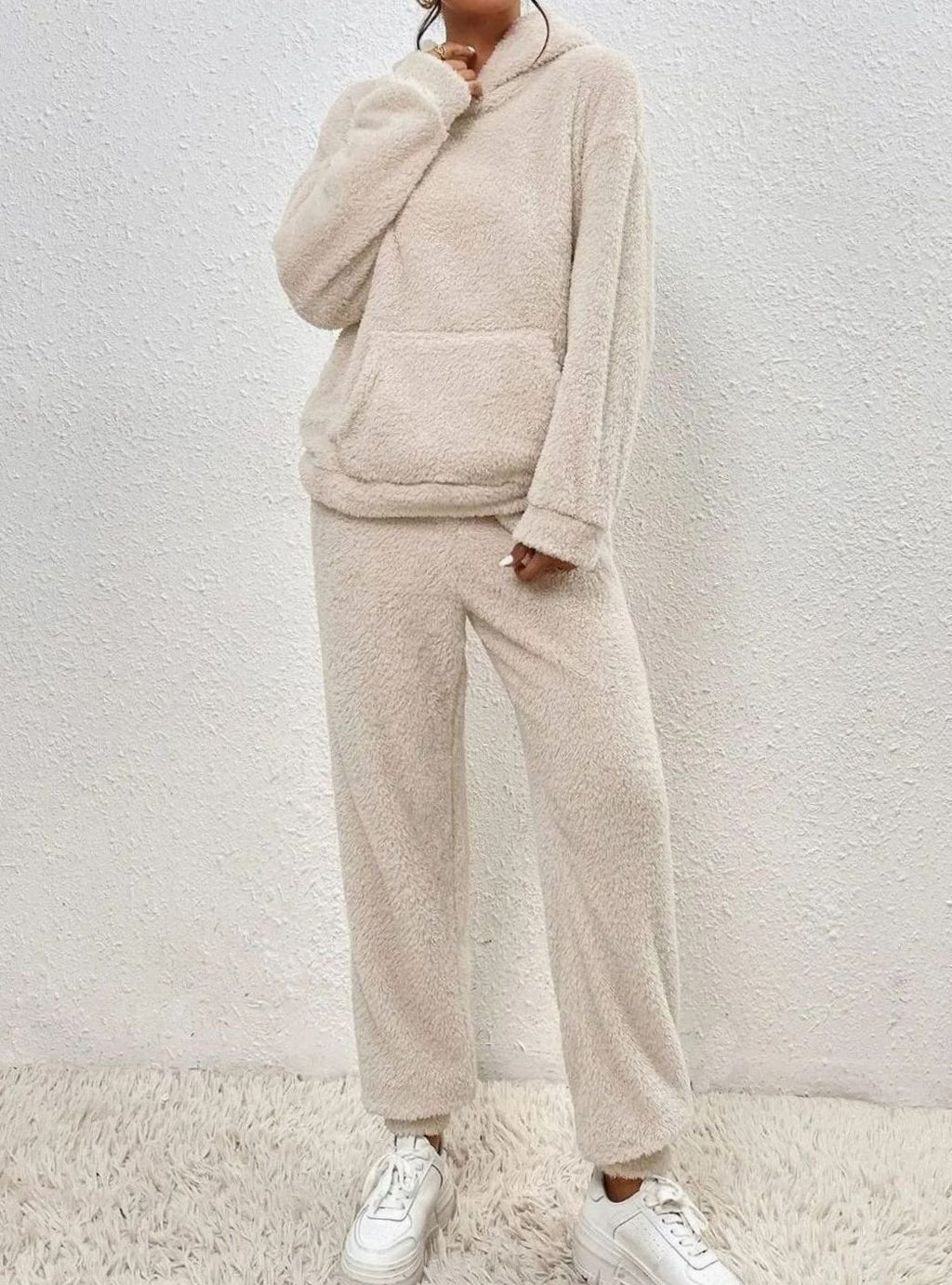 Women's Plush Fleece Hoodie Two-Piece Set Straight-Leg Lounge Pants