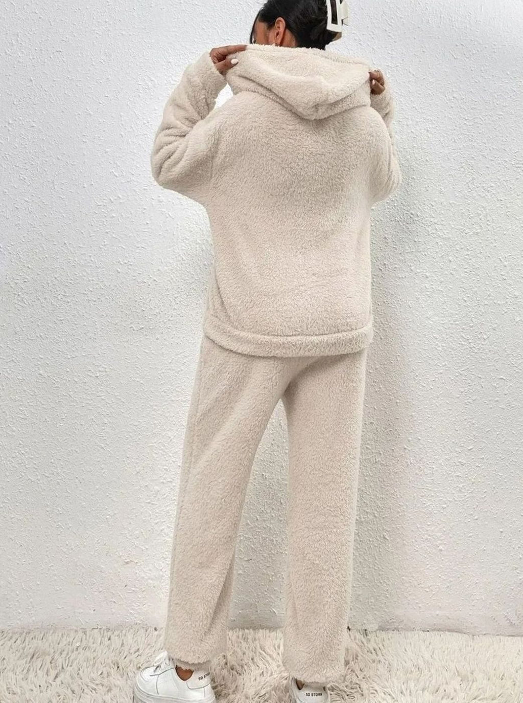 Women's Plush Fleece Hoodie Two-Piece Set Straight-Leg Lounge Pants
