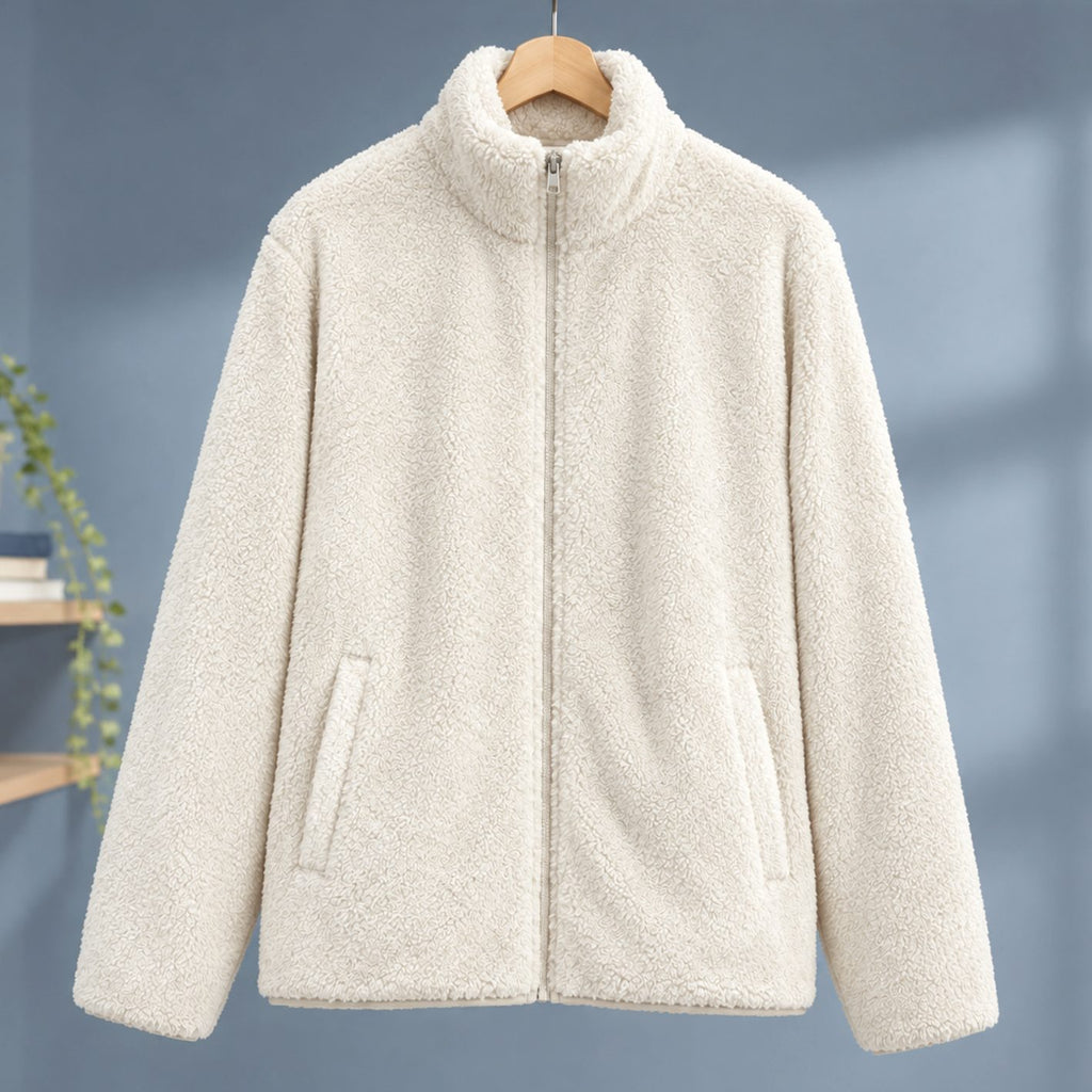 Women's Plush Full-Zip Stand-Collar Sherpa Fleece Jacket - White